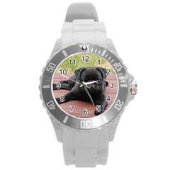 Alert Pug Puppy Round Plastic Sport Watch (l)