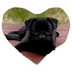 Alert Pug Puppy Large 19  Premium Flano Heart Shape Cushions