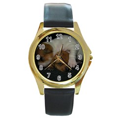 Adorable Baby Puppies Round Gold Metal Watches by trendistuff