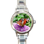 PEACOCK BUTTERFLY Round Italian Charm Watches