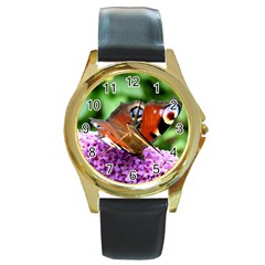 Peacock Butterfly Round Gold Metal Watches by trendistuff