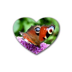 Peacock Butterfly Rubber Coaster (heart)  by trendistuff