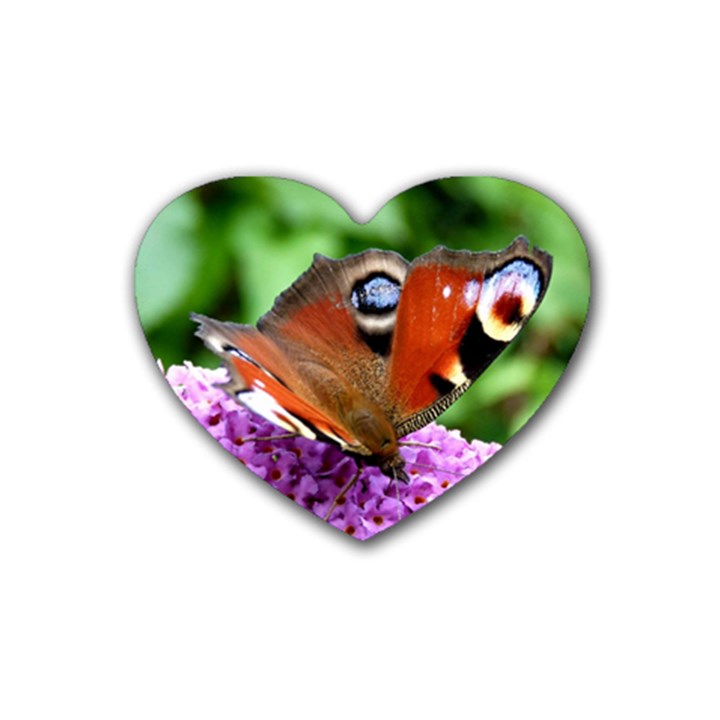 PEACOCK BUTTERFLY Rubber Coaster (Heart) 