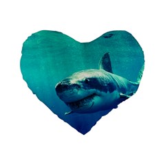 Great White Shark 1 Standard 16  Premium Flano Heart Shape Cushions