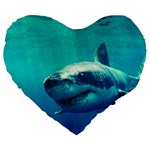 GREAT WHITE SHARK 1 Large 19  Premium Flano Heart Shape Cushions Front