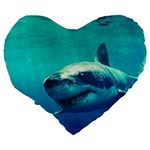 GREAT WHITE SHARK 1 Large 19  Premium Flano Heart Shape Cushions Back