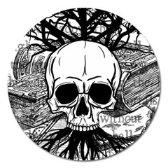 Skull & Books Magnet 5  (round) by waywardmuse