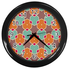 Stars And Honeycombs Pattern			wall Clock (black) by LalyLauraFLM