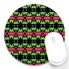 Shapes On A Black Background Pattern			round Mousepad by LalyLauraFLM