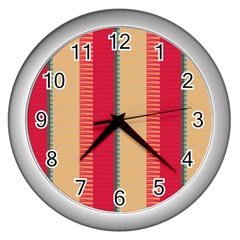 Stripes And Other Shapes			wall Clock (silver) by LalyLauraFLM