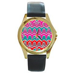 Waves Pattern			round Gold Metal Watch by LalyLauraFLM