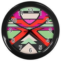 Shapes In Retro Colors			wall Clock (black) by LalyLauraFLM