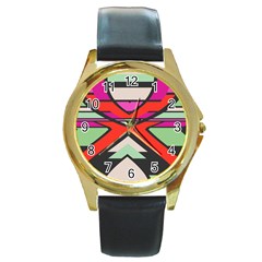 Shapes In Retro Colors			round Gold Metal Watch by LalyLauraFLM