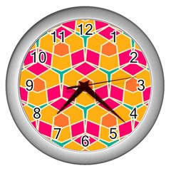 Shapes in retro colors pattern			Wall Clock (Silver)