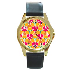 Shapes in retro colors pattern			Round Gold Metal Watch