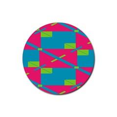 Rectangles And Diagonal Stripes			rubber Round Coaster (4 Pack) by LalyLauraFLM