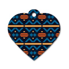 Rhombus  Circles And Waves Pattern			dog Tag Heart (one Side) by LalyLauraFLM