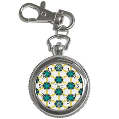 Blue Stars And Honeycomb Pattern			key Chain Watch by LalyLauraFLM