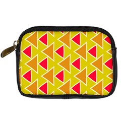 Red Brown Triangles Pattern 	digital Camera Leather Case by LalyLauraFLM