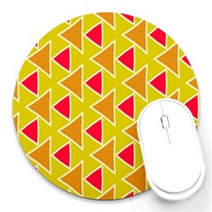 Red Brown Triangles Pattern			round Mousepad by LalyLauraFLM