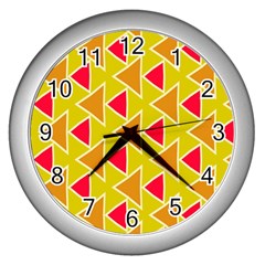 Red Brown Triangles Pattern			wall Clock (silver) by LalyLauraFLM