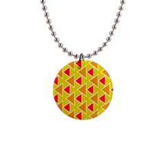 Red Brown Triangles Pattern			1  Button Necklace by LalyLauraFLM