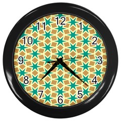 Stars And Squares Pattern			wall Clock (black) by LalyLauraFLM