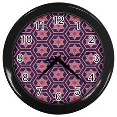 Flowers And Honeycomb Pattern 			wall Clock (black) by LalyLauraFLM