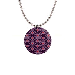 Flowers And Honeycomb Pattern 			1  Button Necklace by LalyLauraFLM