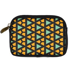 Green Triangles And Other Shapes Pattern 	digital Camera Leather Case by LalyLauraFLM