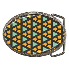 Green Triangles And Other Shapes Pattern 			belt Buckle by LalyLauraFLM