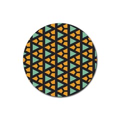 Green triangles and other shapes pattern 			Rubber Coaster (Round)