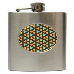 Green triangles and other shapes pattern 			Hip Flask (6 oz)