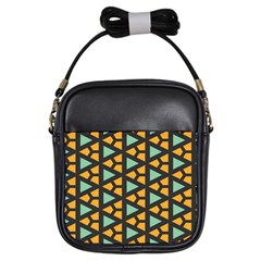 Green Triangles And Other Shapes Pattern 			girls Sling Bag by LalyLauraFLM