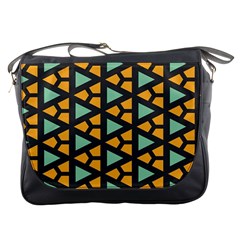 Green Triangles And Other Shapes Pattern 			messenger Bag by LalyLauraFLM