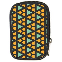 Green Triangles And Other Shapes Pattern 			compact Camera Leather Case by LalyLauraFLM