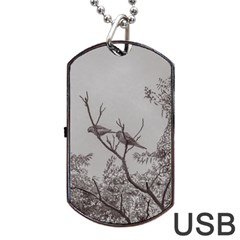 Couple Of Parrots In The Top Of A Tree Dog Tag Usb Flash (one Side)