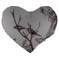 Couple Of Parrots In The Top Of A Tree Large 19  Premium Flano Heart Shape Cushions