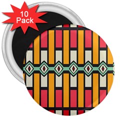 Rhombus And Stripes Pattern 			3  Magnet (10 Pack) by LalyLauraFLM