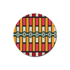 Rhombus And Stripes Pattern 			rubber Round Coaster (4 Pack) by LalyLauraFLM