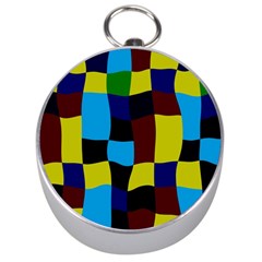 Distorted Squares In Retro Colors Silver Compass