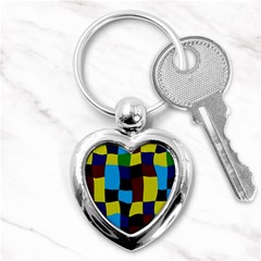 Distorted Squares In Retro Colors 			key Chain (heart) by LalyLauraFLM