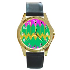 Chevrons 			round Gold Metal Watch by LalyLauraFLM