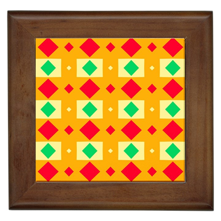 Green red yellow rhombus pattern 			Framed Tile