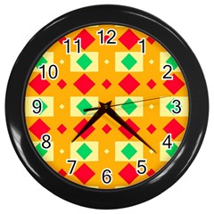 Green Red Yellow Rhombus Pattern 			wall Clock (black) by LalyLauraFLM