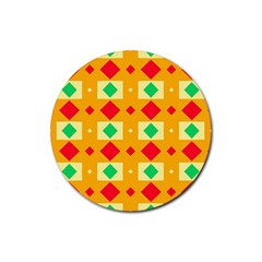 Green Red Yellow Rhombus Pattern 			rubber Coaster (round) by LalyLauraFLM