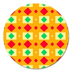 Green Red Yellow Rhombus Pattern 			magnet 5  (round) by LalyLauraFLM