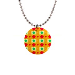 Green Red Yellow Rhombus Pattern 			1  Button Necklace by LalyLauraFLM