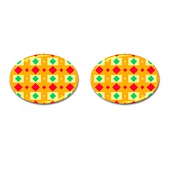 Green Red Yellow Rhombus Pattern 			cufflinks (oval) by LalyLauraFLM