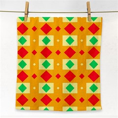 Green Red Yellow Rhombus Pattern 			face Towel by LalyLauraFLM